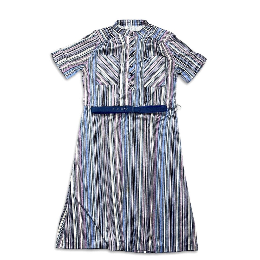 Mod Vintage 60s Twiggy Space Age Fit & Flare Twirl Mini Dress Striped Womens M